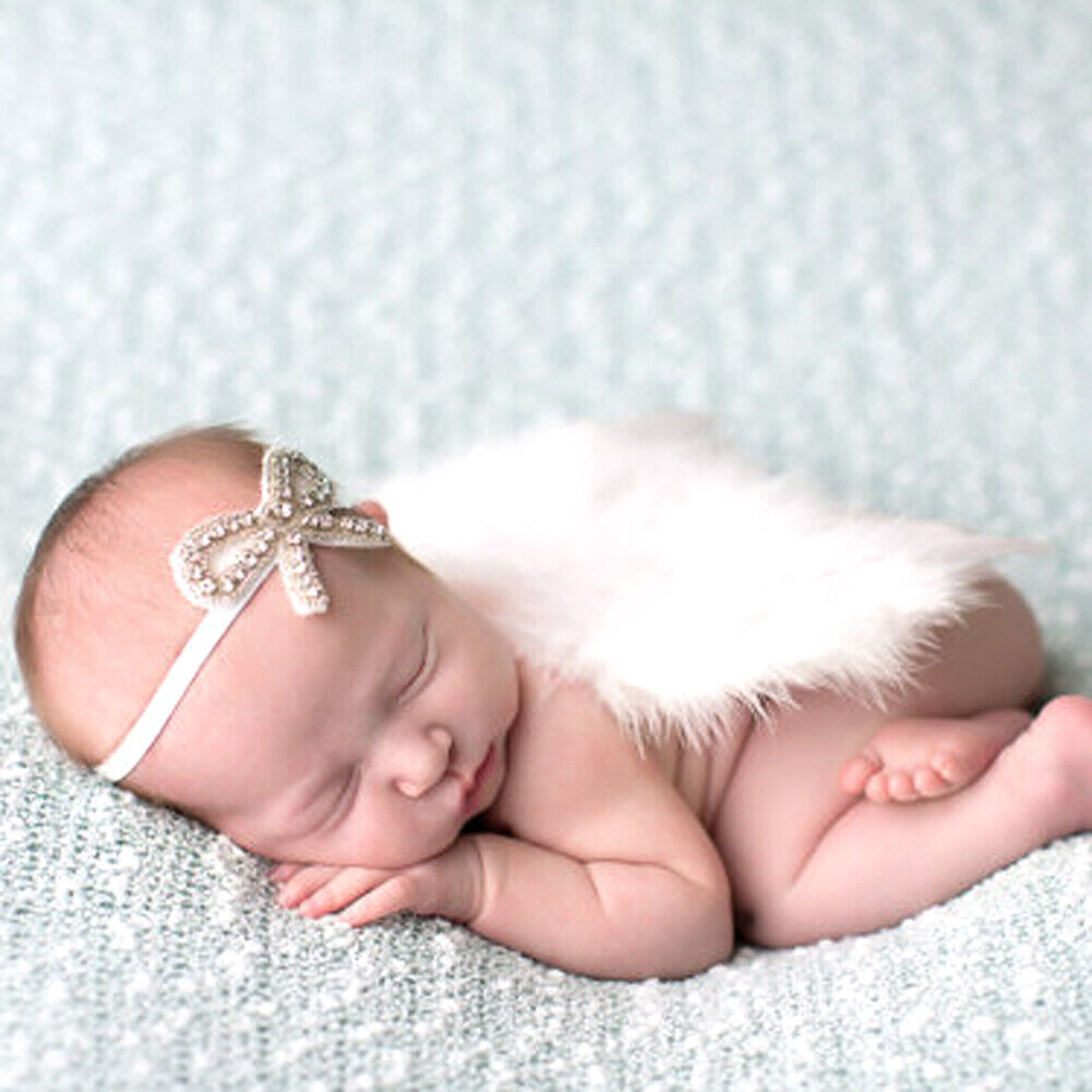 Newborn Feather Angel Wing Photography Prop with Crystal Headband Set-11035