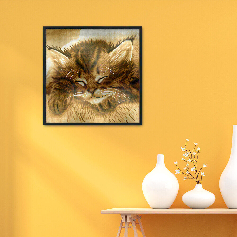 Cross Stitch Kits DIY Sleep Cat 14CT Stamped Embroidery 22 X 22cm (DA243)