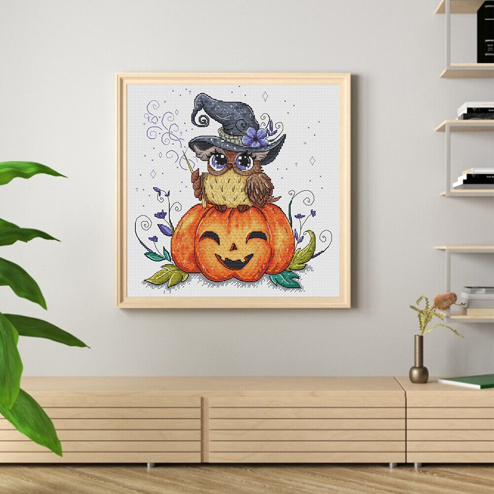 Partial Cross Stitch Halloween Owl Embroidery Cotton Thread DIY Needlework