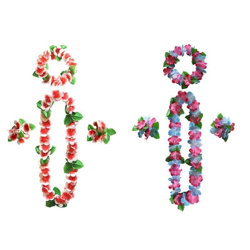 36x Hawaiian Leis Decoration Colorful Bracelet Headband Necklace Luau Leis Party