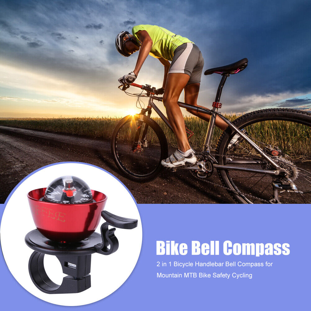 2 in 1 Bicycle Handlebar Bell Compass for MTB Bike Safety Cycling (Red)