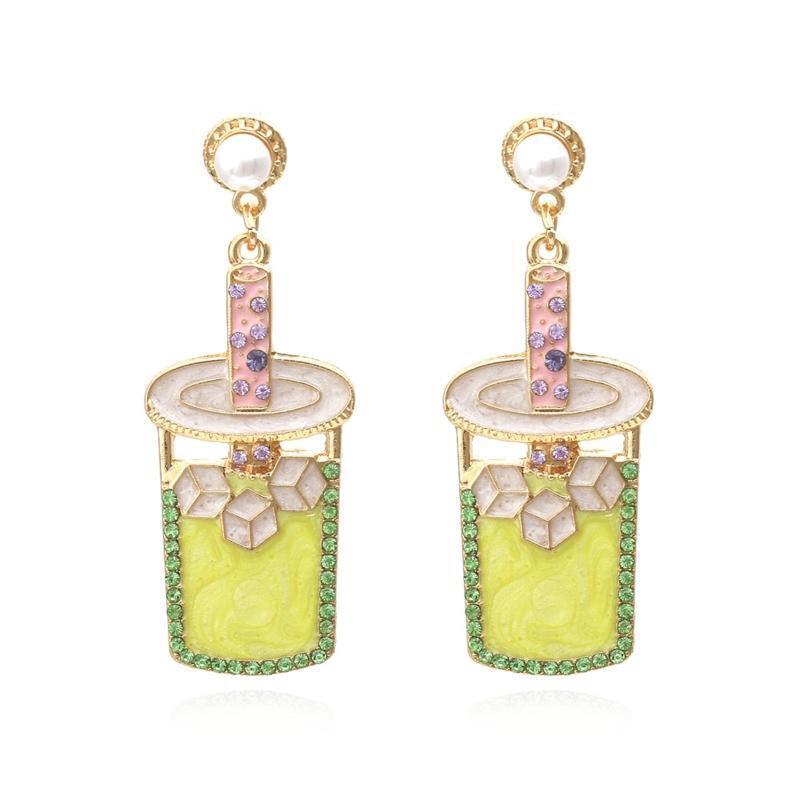Rhinestone Milk Tea Cup Shape Earrings Suit for All Kinds of Face Creative