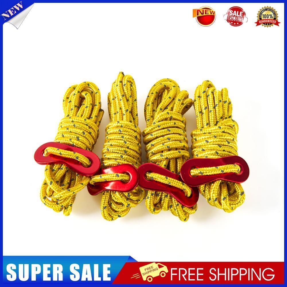 4x 4mm Tent Wind Rope Cord Camping Reflective Lanyard with Buckle (Yellow)
