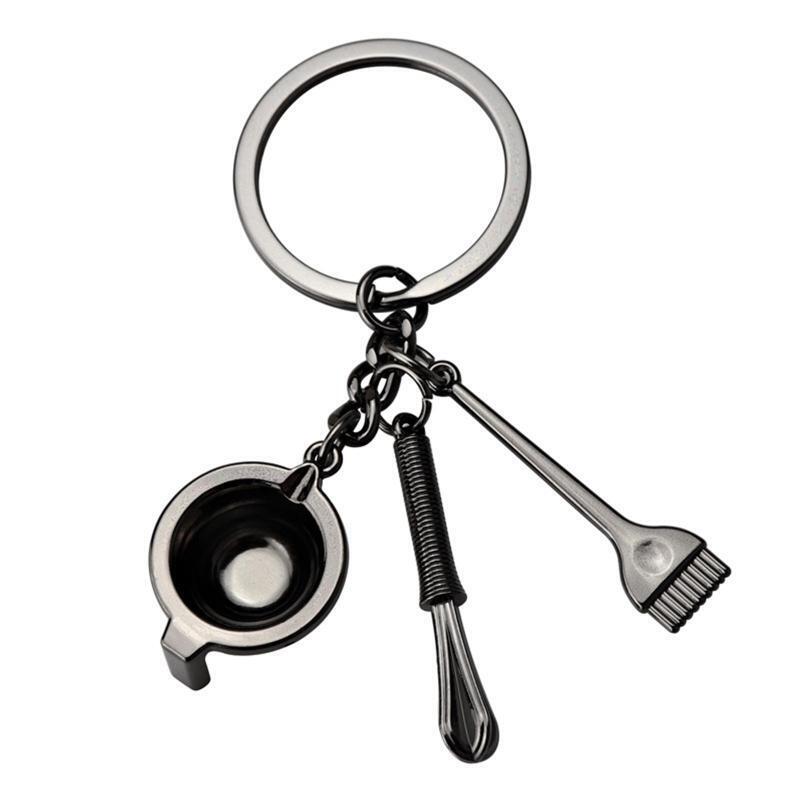 Creative Chef Baking Keychain Egg Stirrer Fried Pan Oil Brush Metal Pendant