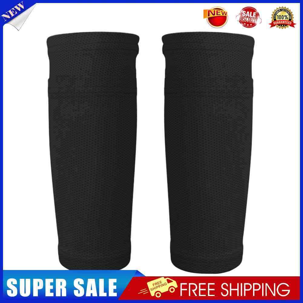 1 Pair Soccer Protective Socks Shin Pads Shin Guard with Pocket (Black S)
