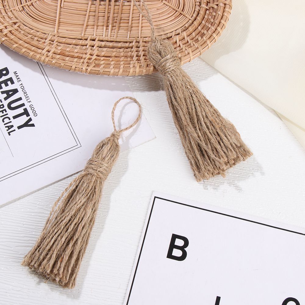 Home DIY Wood Beads Burlap Tassel Natural Jute Tassels Jute Rope Tassels
