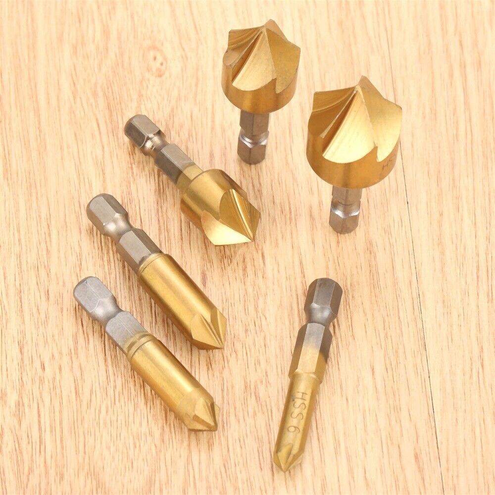 Durable 6pcs 6-19mm Drill Bits Countersinking Chamfering Deburring Cutter Tool