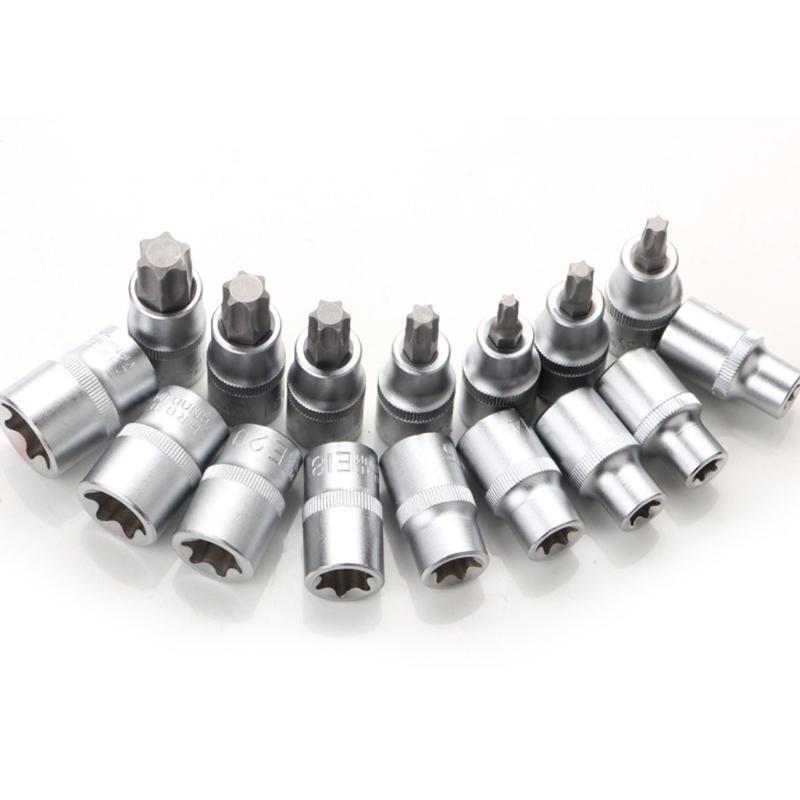 Torx Bit Socket Set with Case E10-E24 T30-T70 16 Pcs Steel Star Bit Set Cr-V