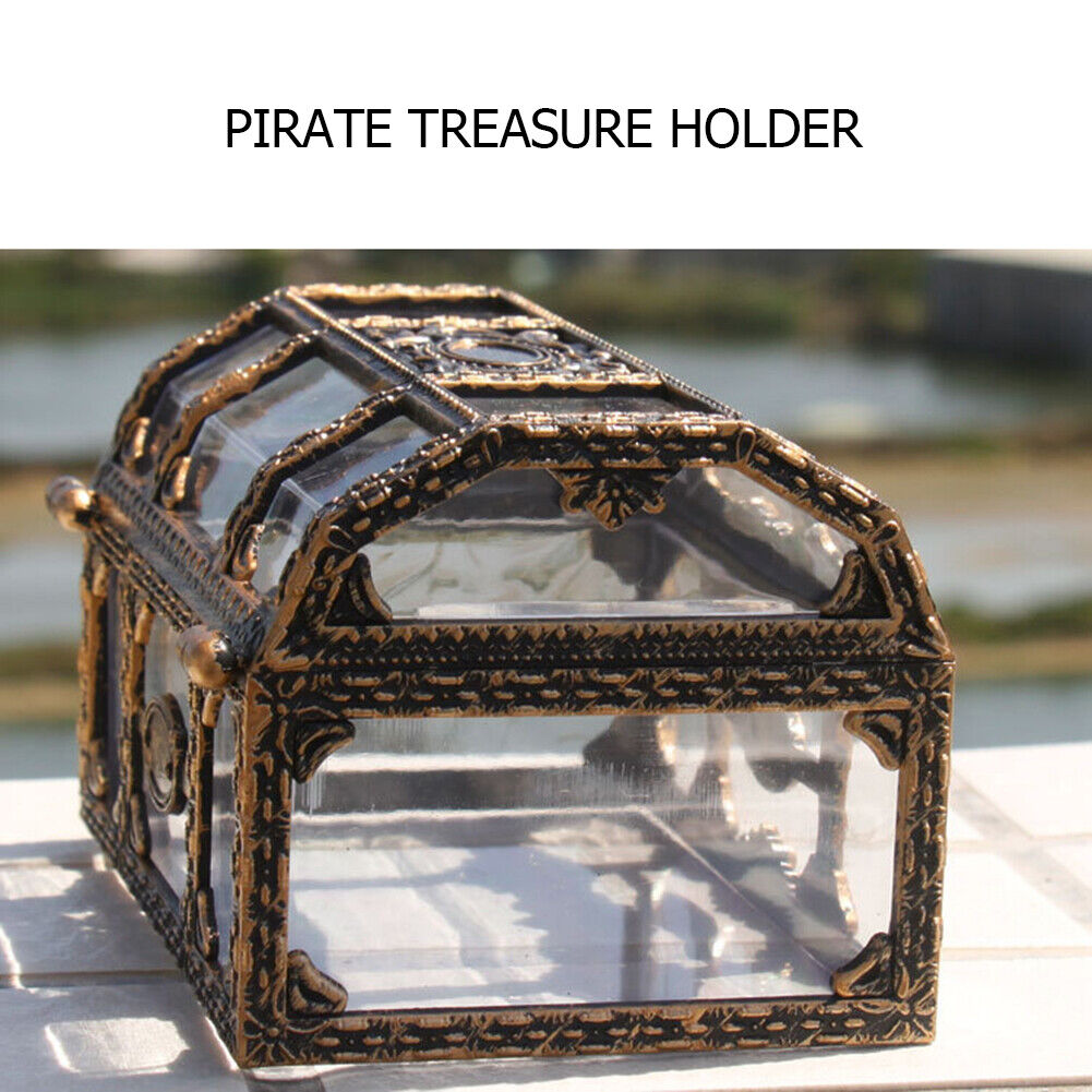 Plastic Clear Pirate Treasure Box Crystal Gem Jewelry Case Storage Chest