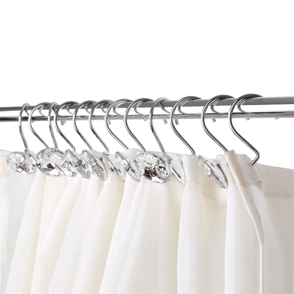 Metal Acrylic Bathroom Shower Rhinestone Shape Curtain Round Bling Glide Rings