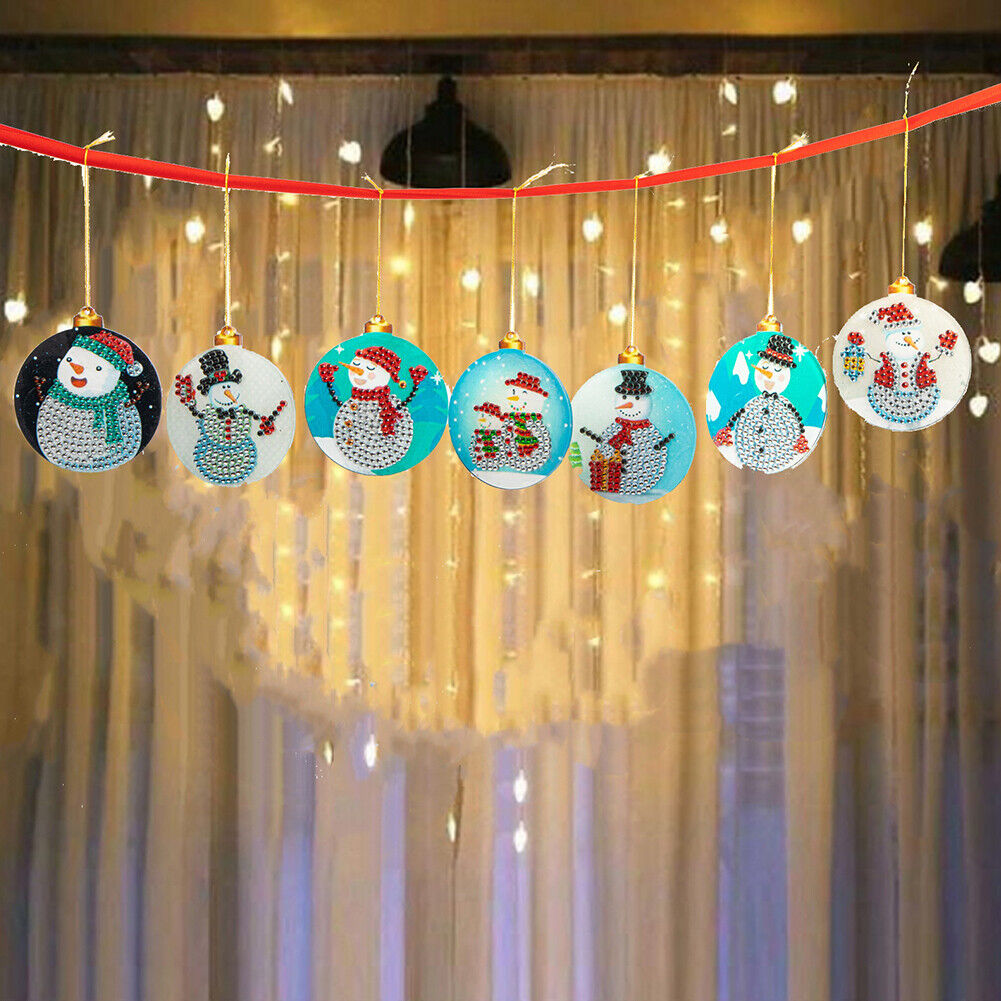7pcs/Set DIY Acrylic Diamond Christmas Snowman Pendant Kit Rhinestone Decor