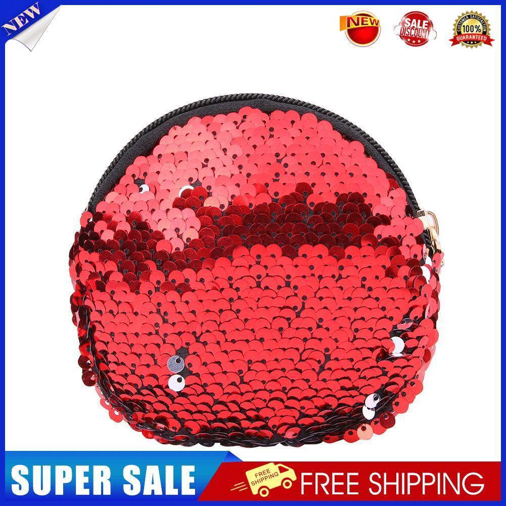 Multi Sequins Coin Wallet Women Change Purse Girls Round Clutch Bags (Red)