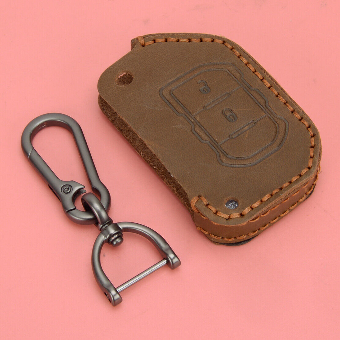Leather Key Fob Case Chain Ring Keychain Fit For Jeep Wrangler JL Gladiator JT