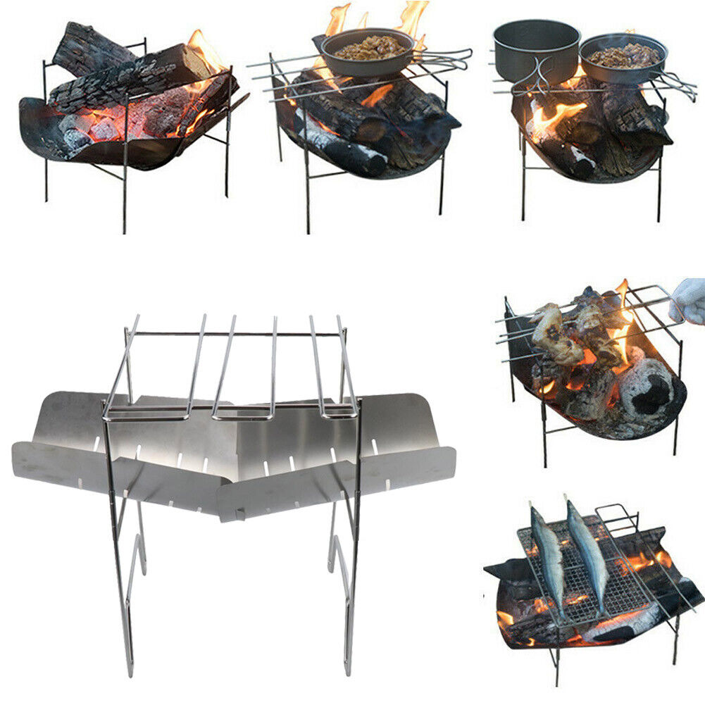 Portable Folding BBQ Grill Outdoor Barbecue Net Firewood Camping Stove Rack
