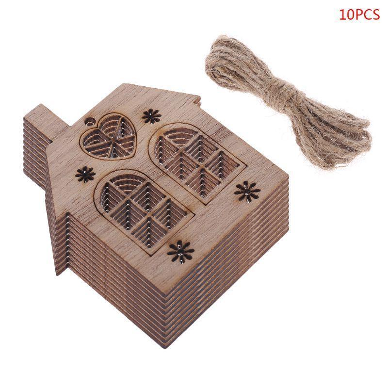 10pcs/set Christmas House DIY Wooden Pendant Hanging Tree Ornament DIY Crafts