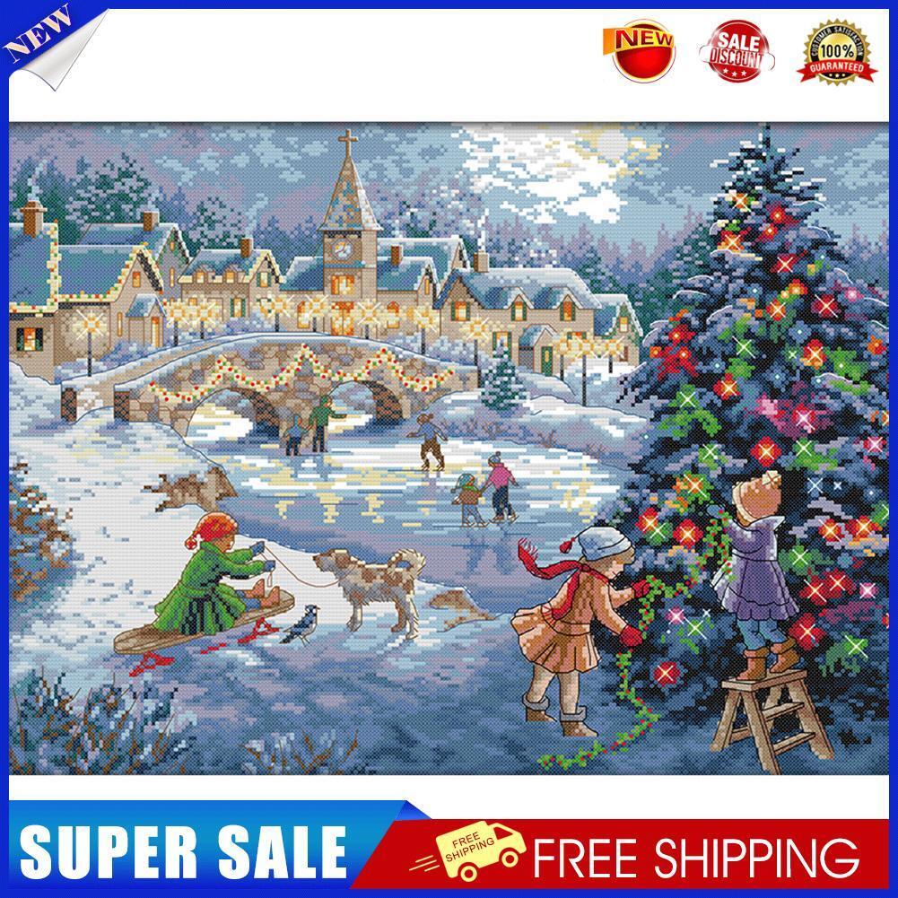 DIY Christmas Celebration Cross Stitch Kit 14CT Stamped Embroidery (F738)