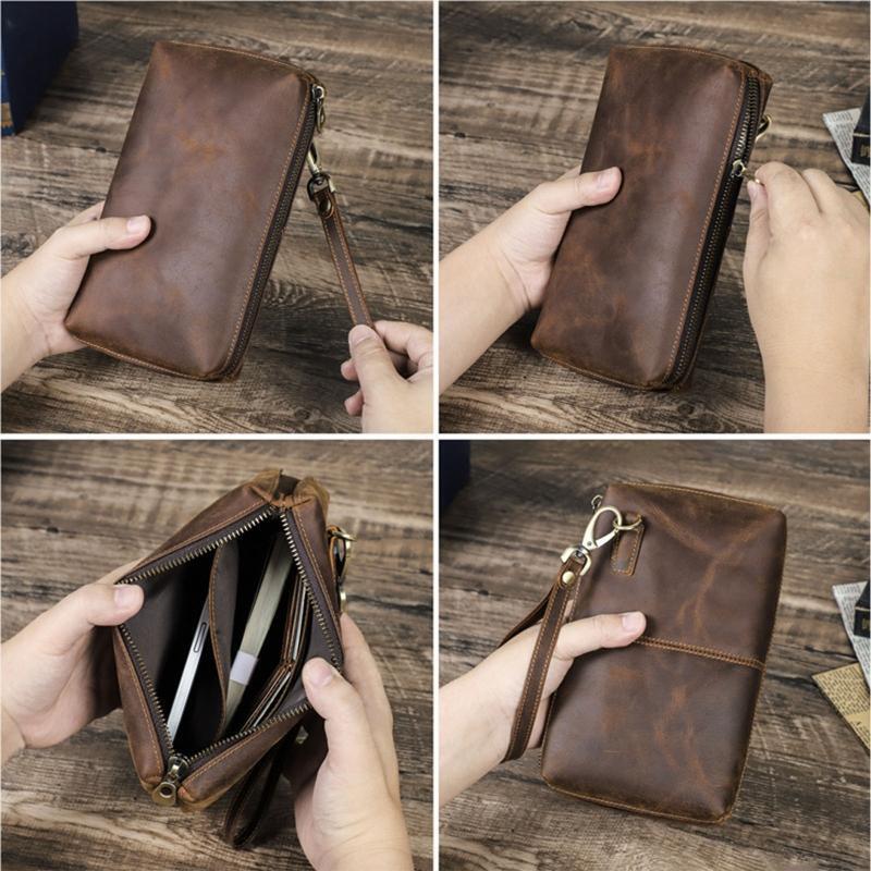 Men Leather Wallet Zipper Travel Wallet ID Card Holder Phone Pouch Organizer