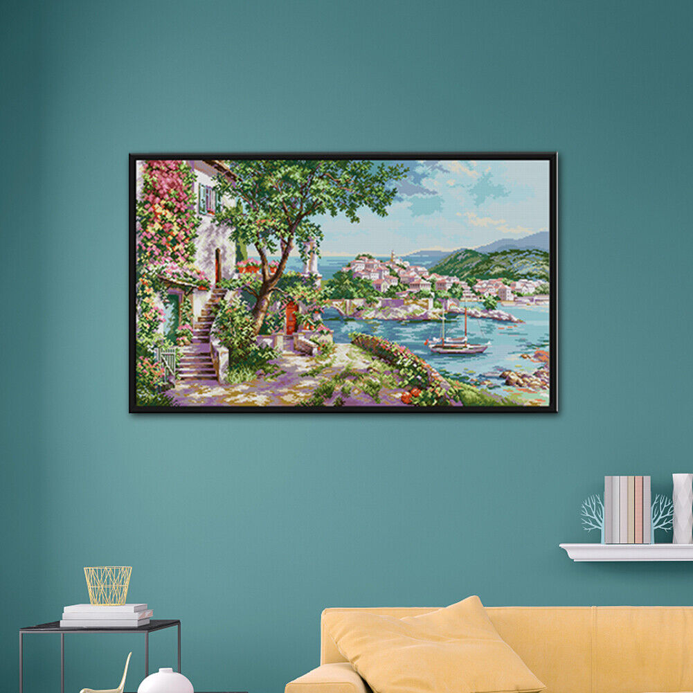 DIY Mediterranean Sight Scenery Printed Cross Stitch 14CT Full Embroidery