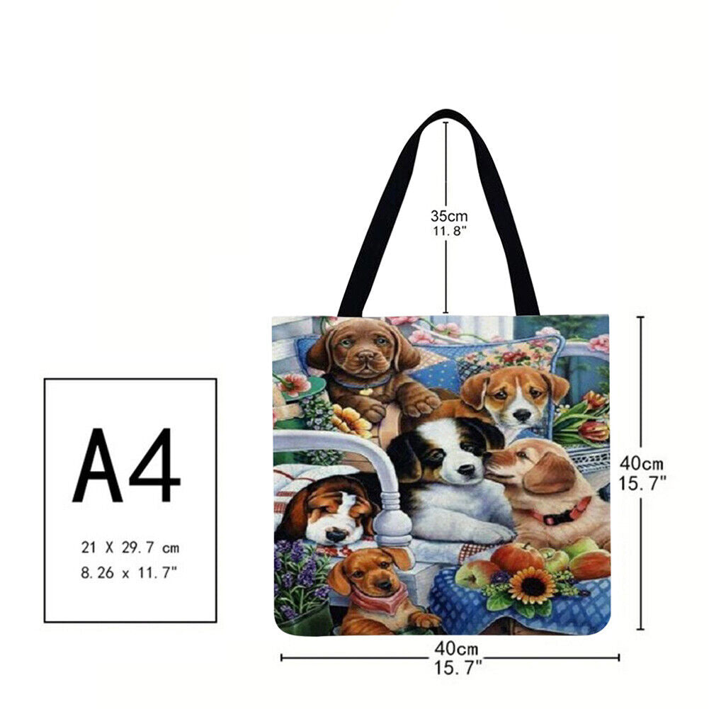 Dogs Printed Shoulder Shopping Bag Casual Large Tote Handbag (40*40cm)
