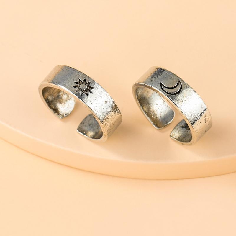 Sun and Moon Couple Rings Copper Polish Adjustable Lovers Ring for Lovers