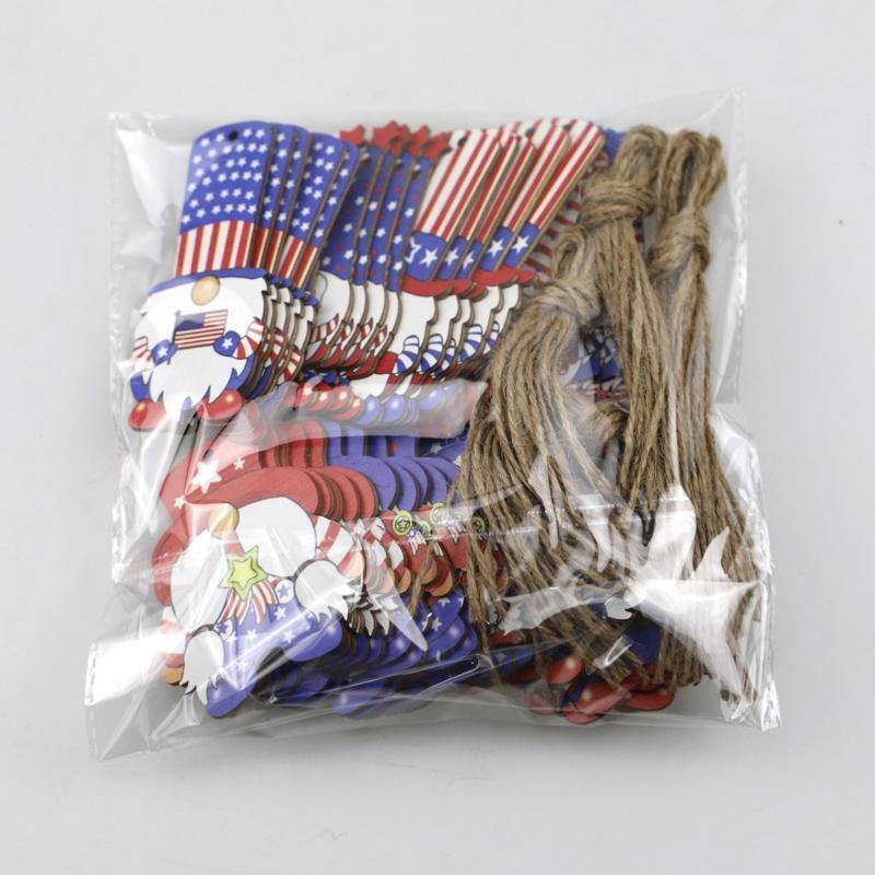 40Pcs Patriotic Gnome Wooden Ornament 4th of July Independence Day Elf Pendants