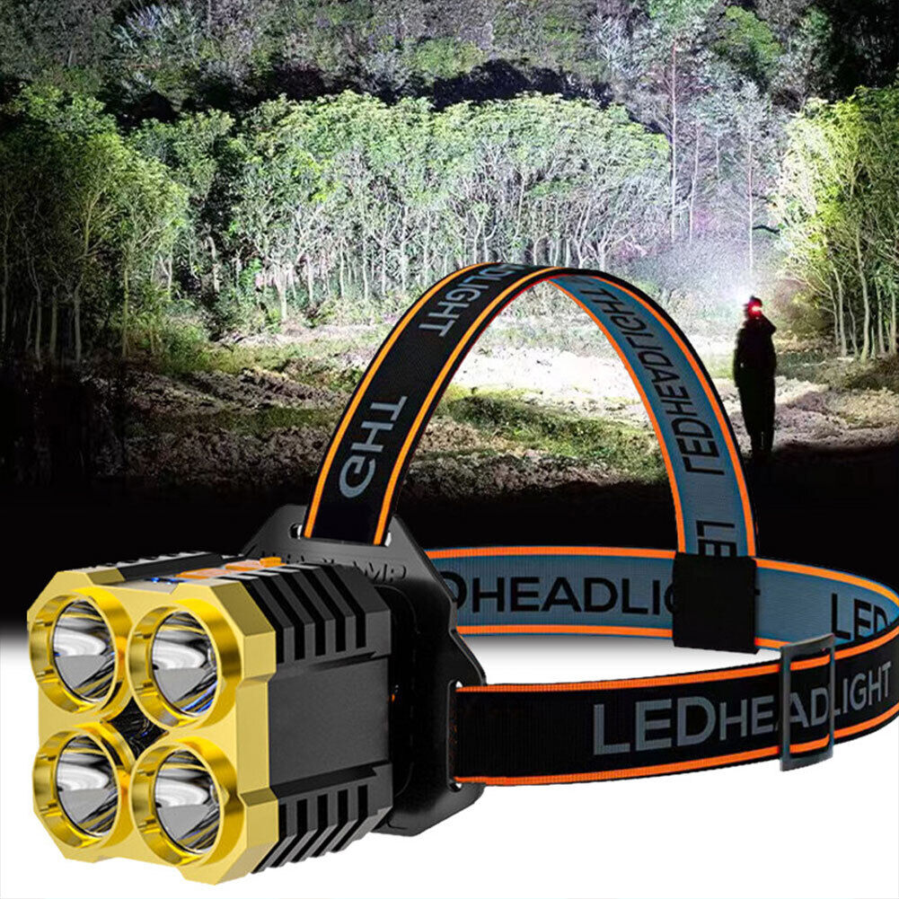 4LED Strong Headlight Flashlight USB Waterproof Camping Fishing Headlamp