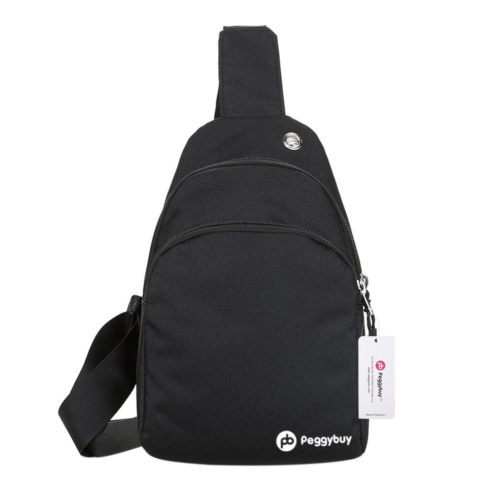 Women/Men Canvas Chest Packs Handbags Travel Casual Shoulder Bags(Black)-19