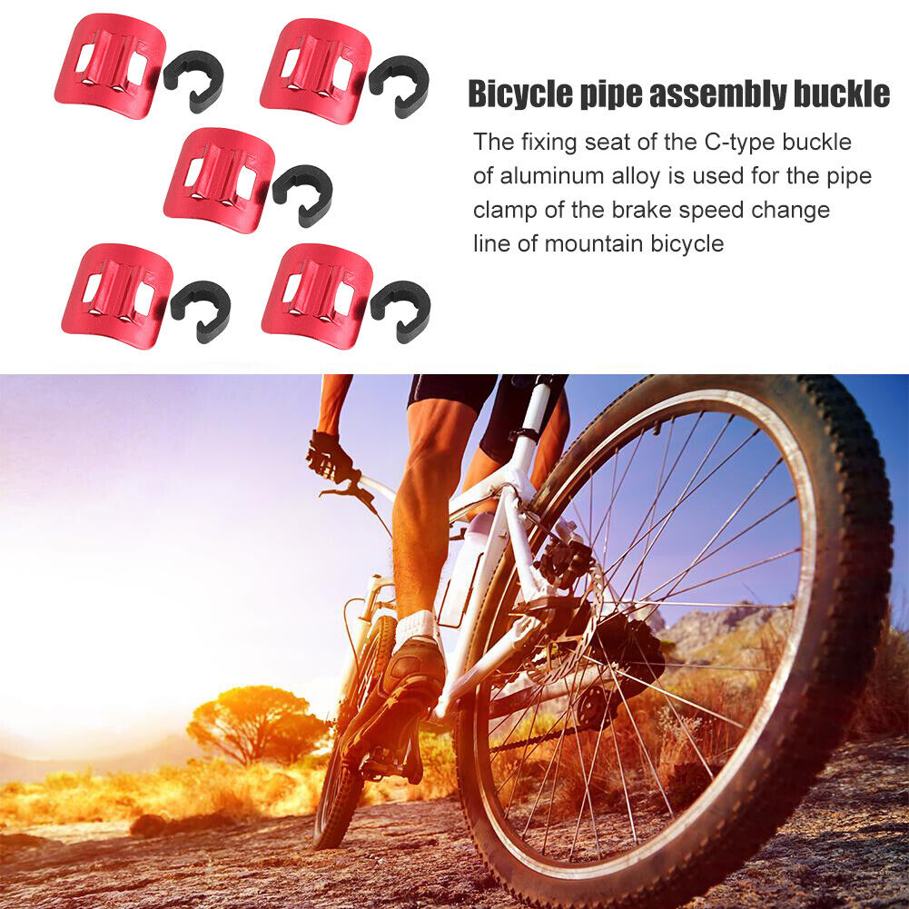 5pcs Bicycle C Buckle MTB Bike Brake Line Case Cable Tube Fixed Base (Red)