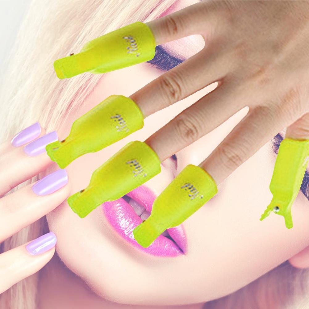10pcs Plastic Nail Art Soak Off Cap Clip UV Gel Polish Remover Tool (Yellow