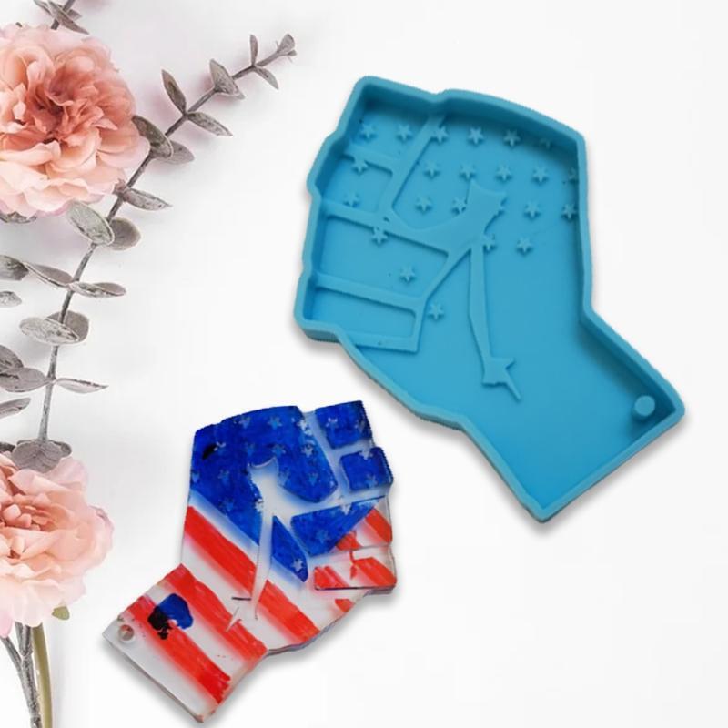 Blue American Flag Fist Keychain Silicone Mold for Valentine Love Gift Craft