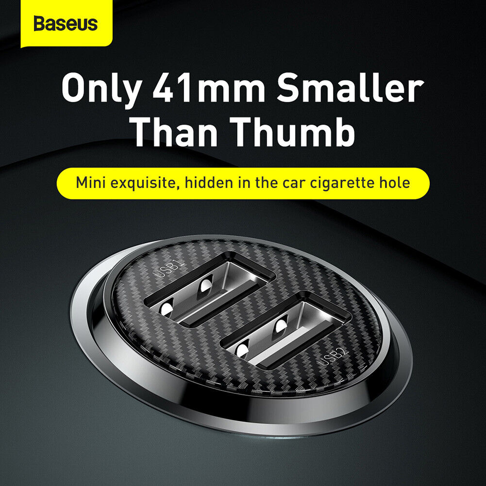 Baseus Grain Pro Car Charger 4.8A Dual USB Charger Charging Adapter (Black)