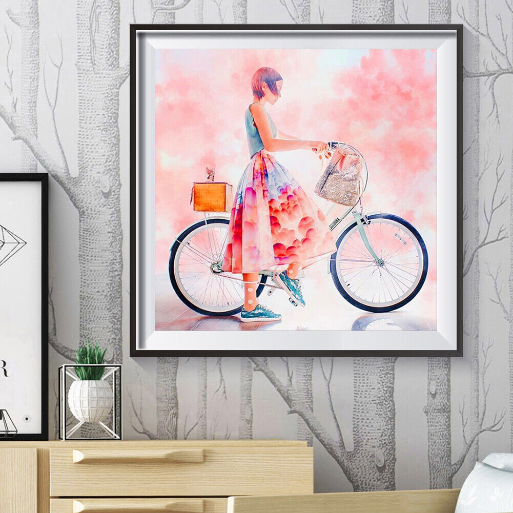 5D DIY Living Room Riding Bicycle Girl Full Round Drill Diamond Painting