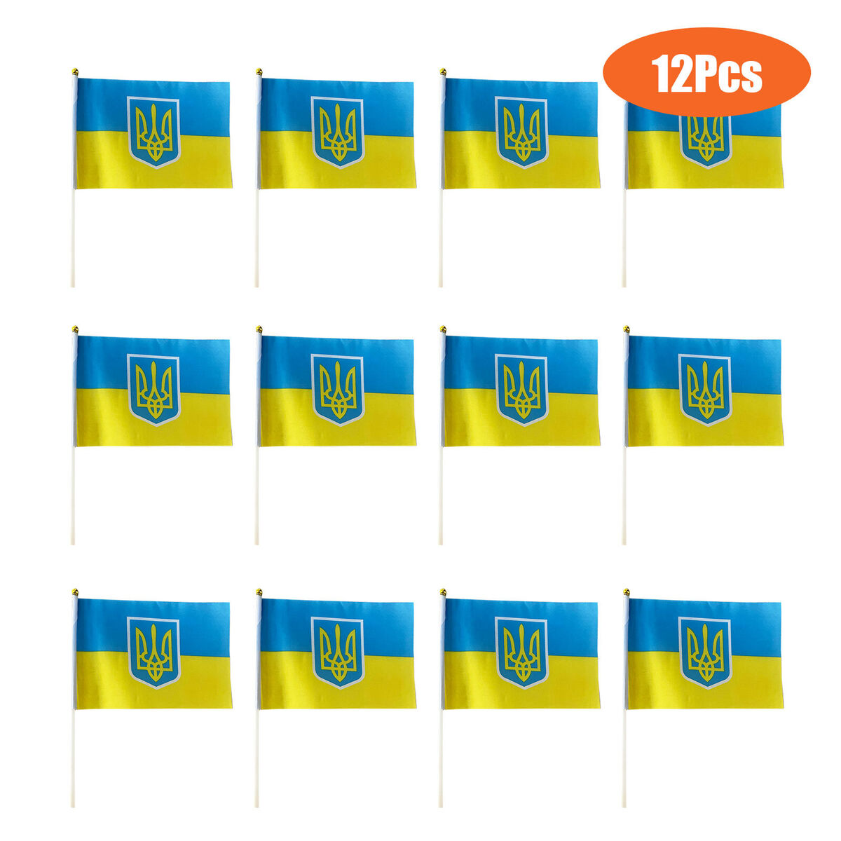 Ukraine Hand Held Flags - 12 Pack Mini Ukraine Country Stick Flag (14x21cm)