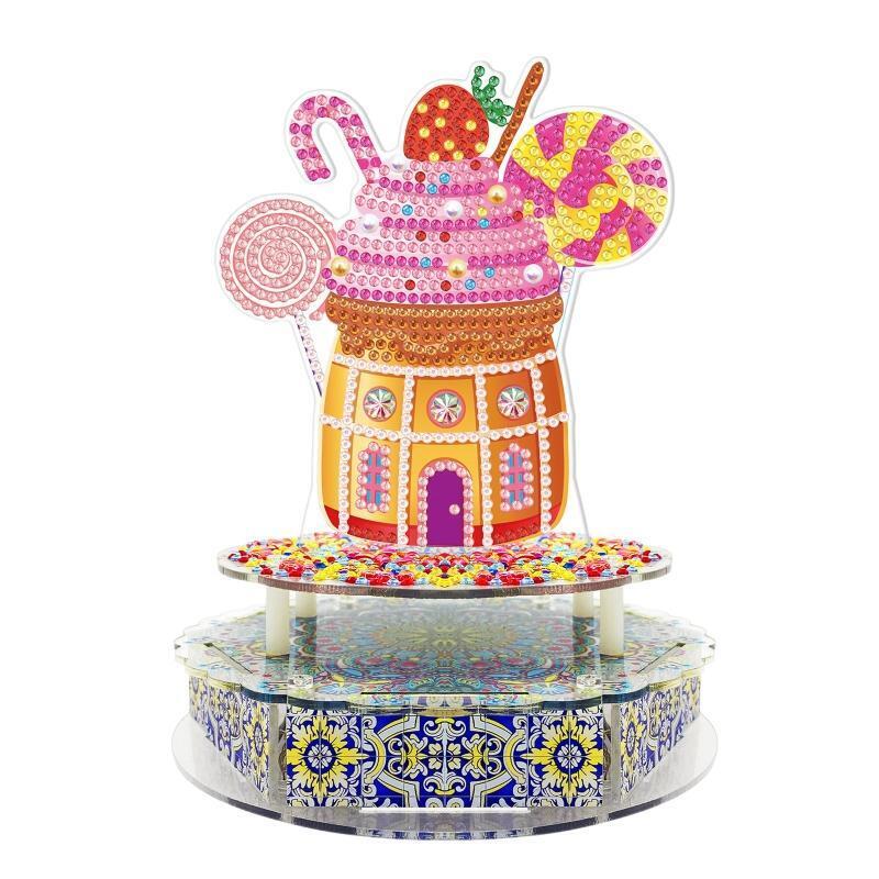 Lollipop Candy House DIY Diamond Painting Mechanical Music Box with LED Light