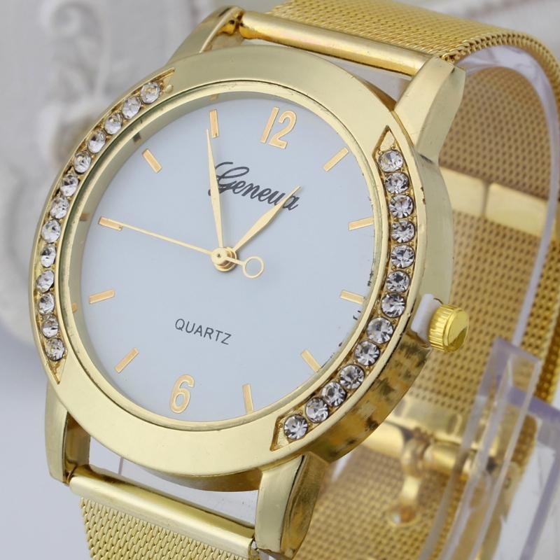 Acier Inoxydable Femmes Maille Quartz Montre Bracelet Cadran Rond Quartz Mode
