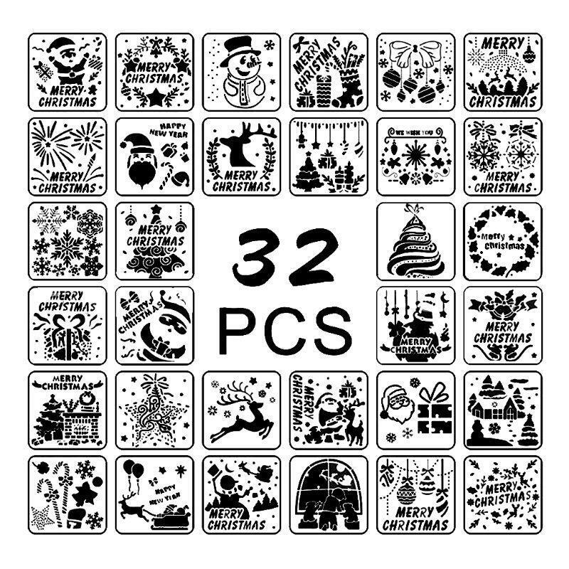 32pcs/set Christmas Painting Drawing Stencils Templates DIY Embossing Album Art