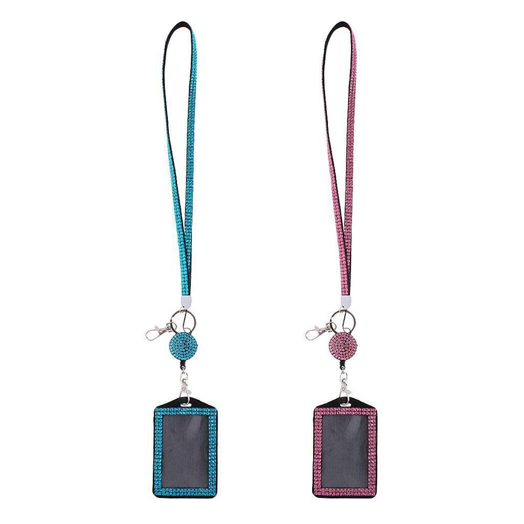 2x Rhinestone ID Badge Card Holder Vertical Clip  Necklace Case