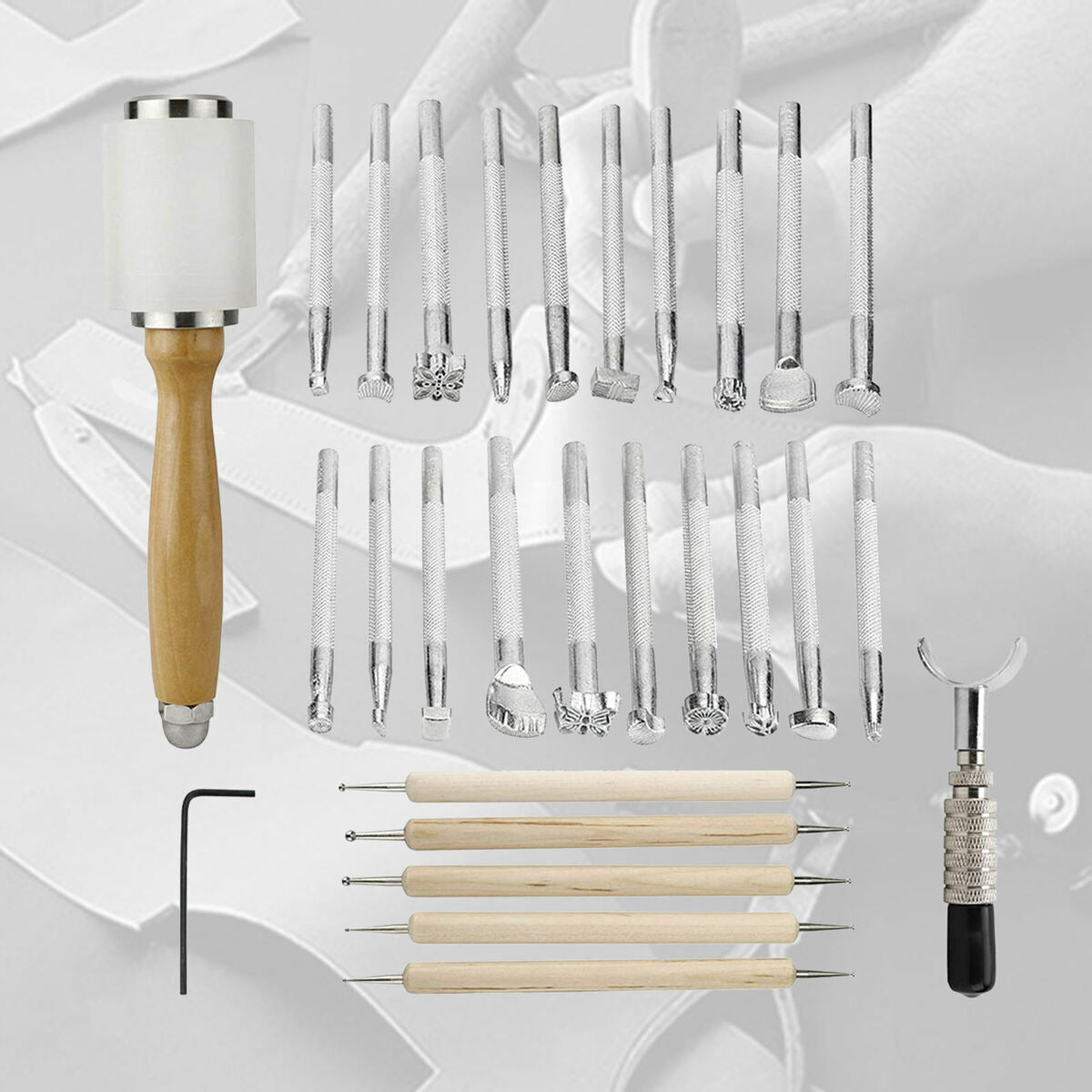 27x Leather Craft Tool Kit  Cutter Sewing Punch Tool Stitching Manual