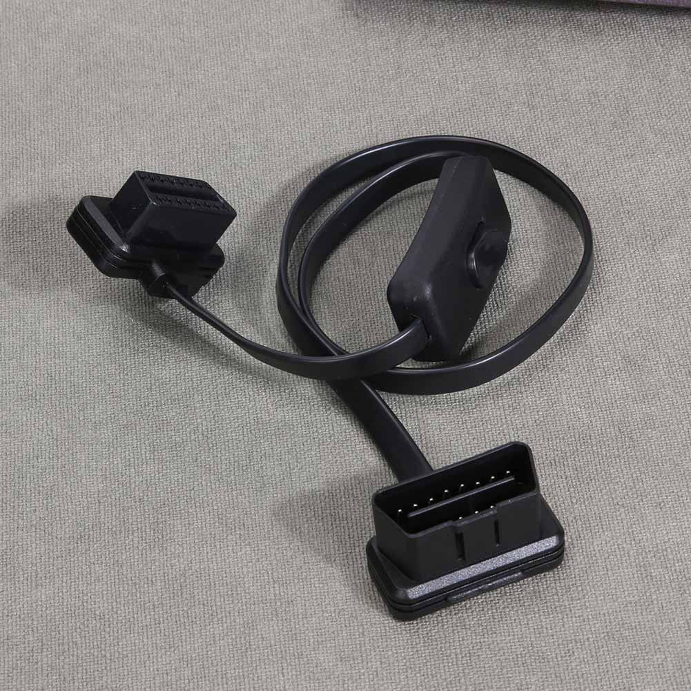 16 Pin Flat OBD 2 Auto ELM327 Extension Cable with Switch Adapter Connector