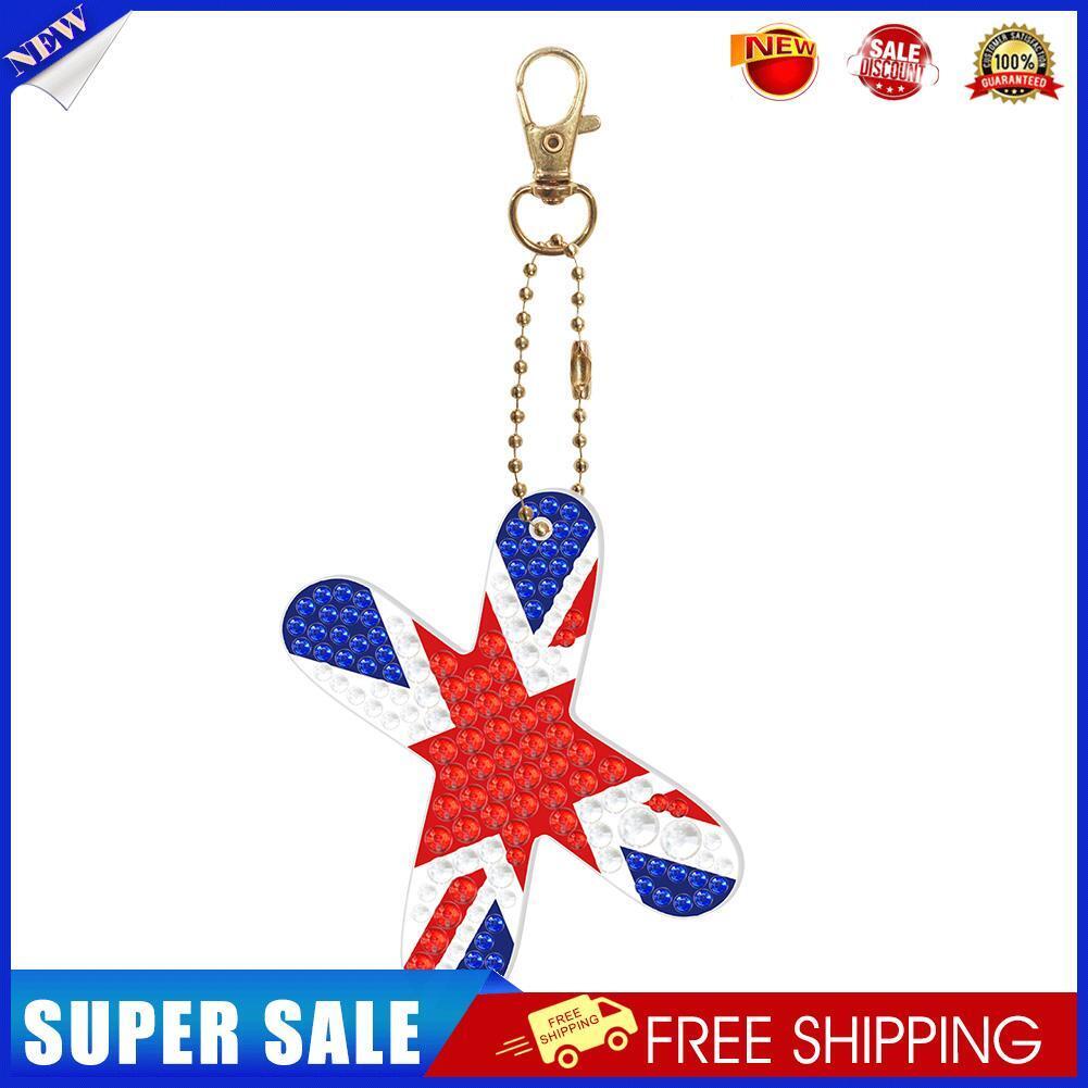 Letter Crystal Diamond Painting Acrylic Keychain DIY Key Ring Pendant (X)
