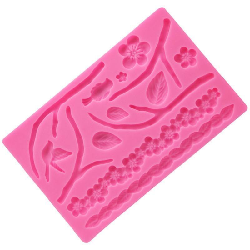 Creative Branch Leaf Bird Flower Fondant Silicone Mold Pastry Chocolate Mold