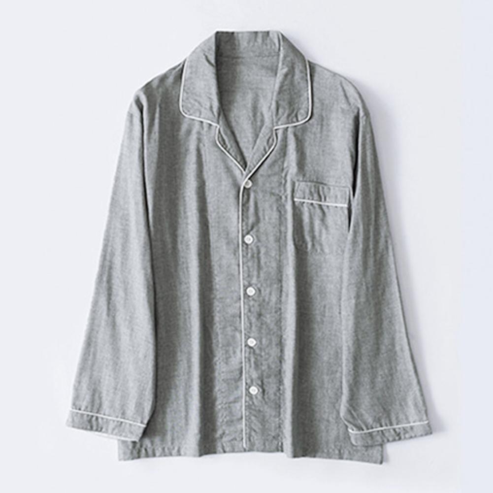 Men Cotton Pajamas Sets Long Sleeve Tops Clothes Sleepwear Suit(Grey L)