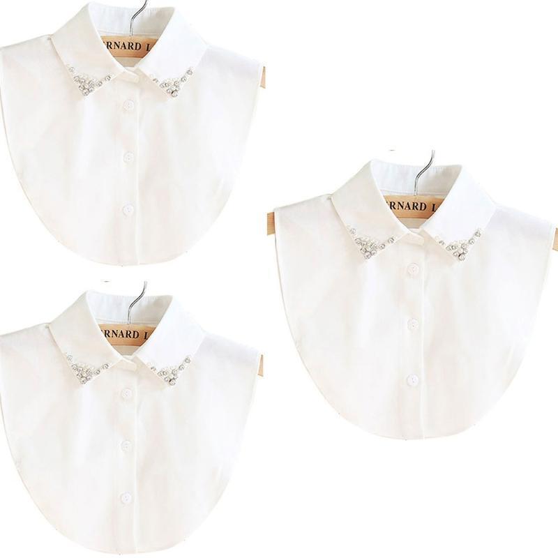 Rhinestone Beads False Shirt Collar Fashionable Decorative Faux Collar Tie Women