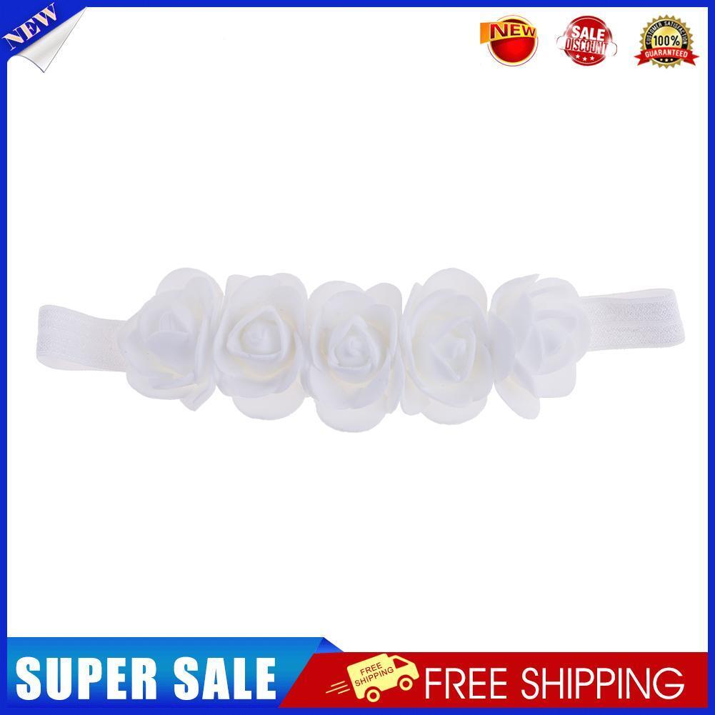 New Baby Flower Headband Ribbon Hair Bands Handmade DIY Headwear(White)