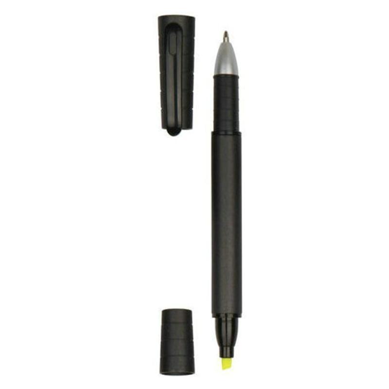 Cute 2-in-1 Marker Pen Fluorescent Yellow Chisel-tip Black Gel Pen Bullet Nib