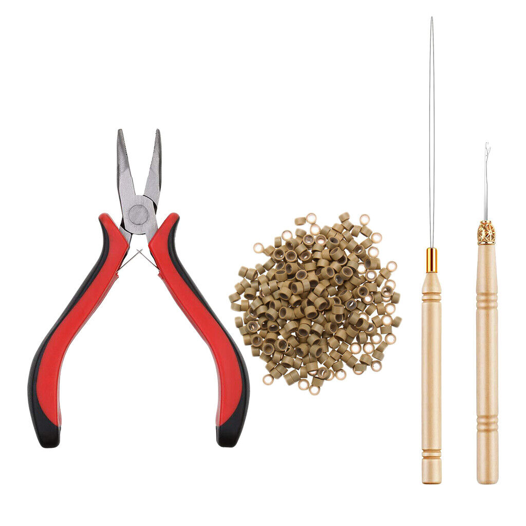 Bun extension Tool Kit, Stainless Steel Bead , 500pcs Silicone  - 7#