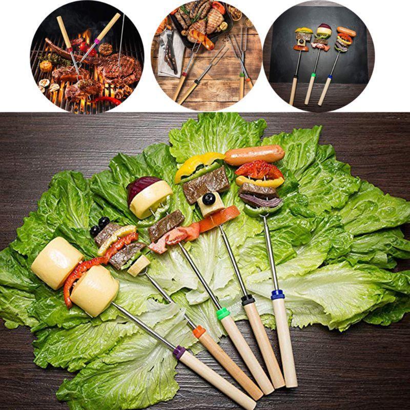 8 Pcs Marshmallow Roasting Sticks with Wooden Handle Extendable Forks Set Smores