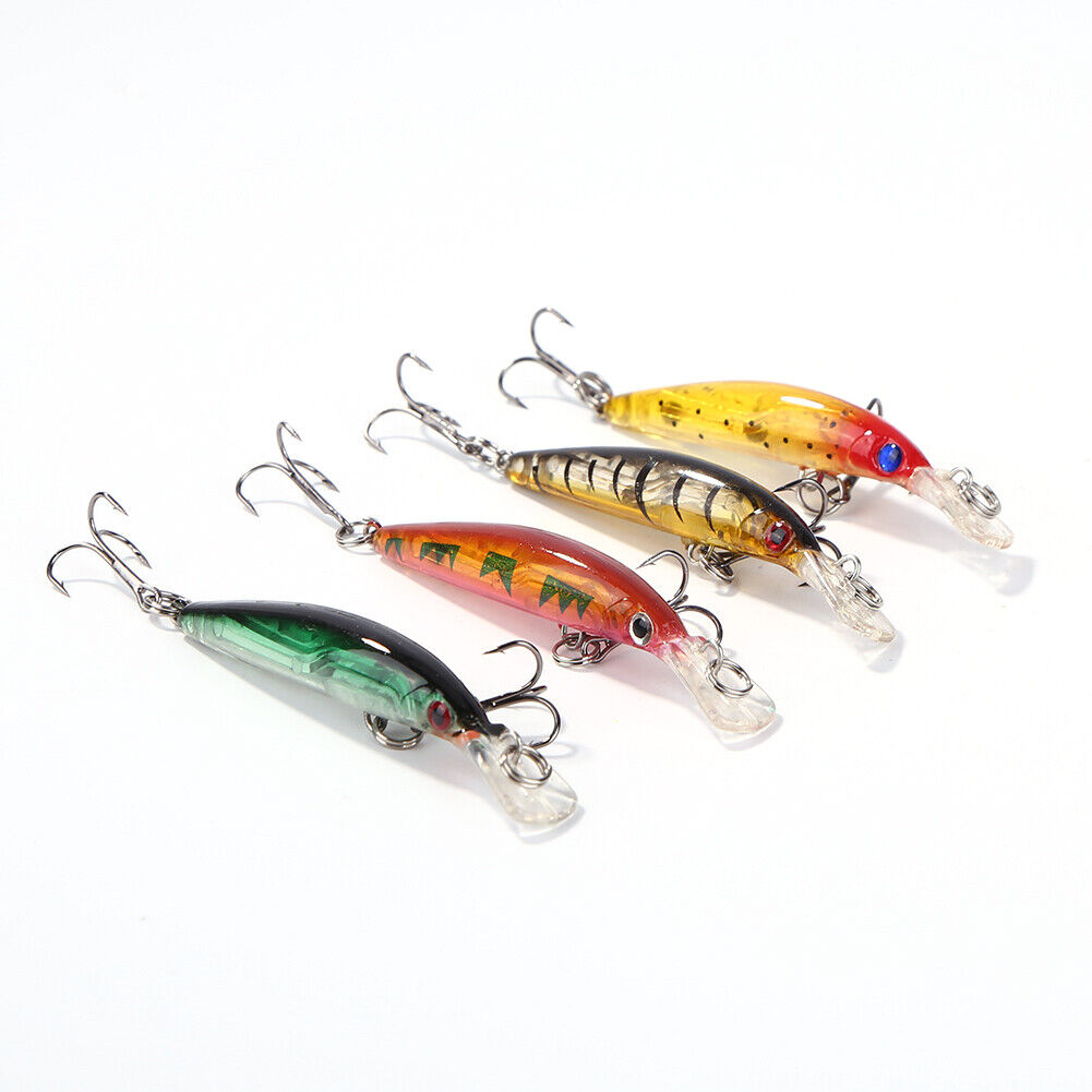 4pcs Minnow Fishing Lures Bait with Treble Hooks Wobblers Fishing Tackle