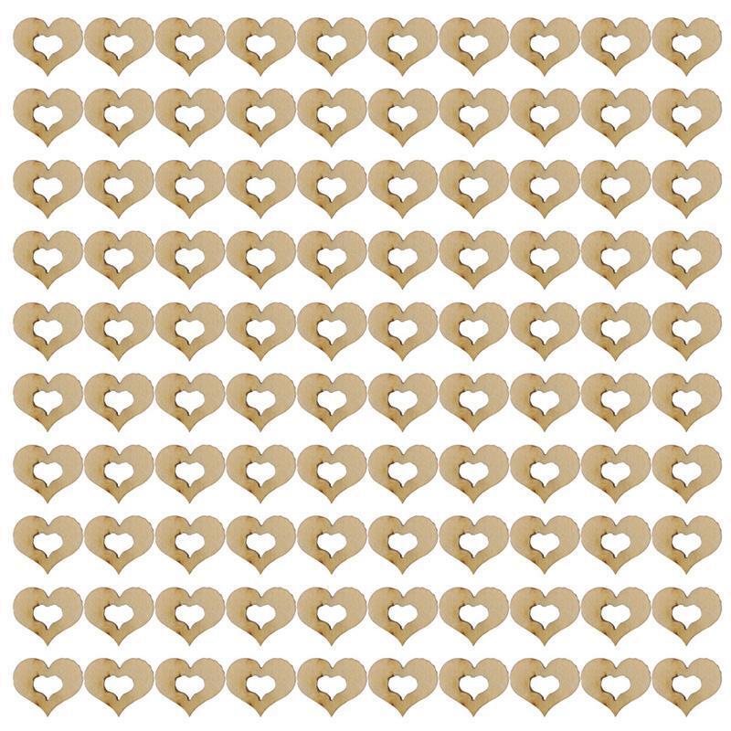 100pcs Blank Mini Hollow Wooden Heart Embellishments Crafts Wedding Decor 10mm
