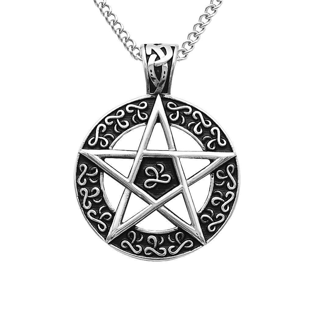 Pentacle Engraved  Rune Pendant Stainless Steel Necklace